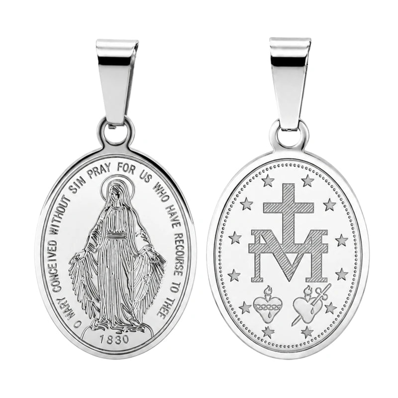 Mini Catholic Our Lady of Miraculous Medal Necklace - Stainless Steel Virgin Mary Pendant, Protection Amulet