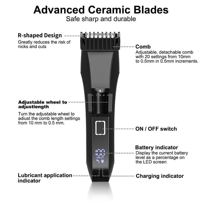 Men's Waterproof Beard Trimmer with Precision Dial, 20 Length Settings, Wet & Dry Clipper