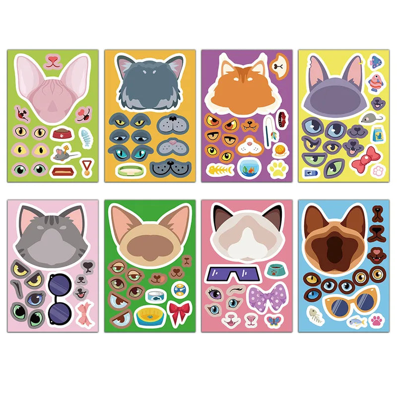 8PCS Cat Puzzle Collage Kit - Interactive DIY Cartoon Cat Art Set