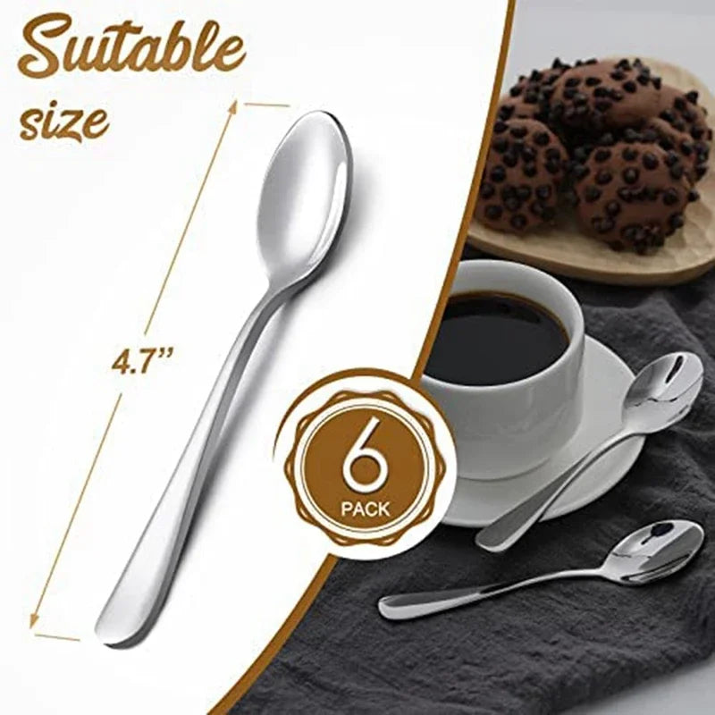 Stainless Steel Espresso & Dessert Spoons Set - 4.7 Inch Mini Coffee Spoons, 6 Pieces