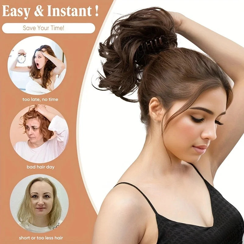 Synthetic Ponytail Claw Clip Extensions - Short Curly Hairpiece for Women
