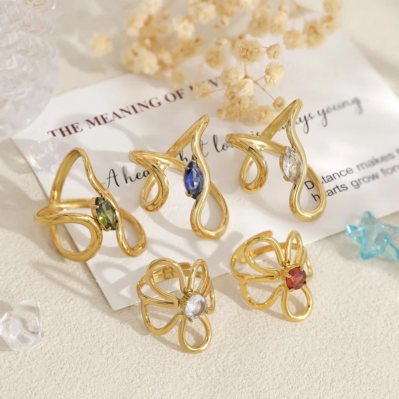 Wild & Free Irregular Gold Plated Stainless Steel Ring for Women - Trendy Vintage Jewelry