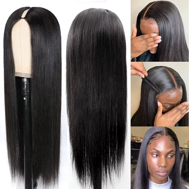 Human Hair Wigs 40 Inch V Part Brazilian Natural Color Glueless Long Wigs