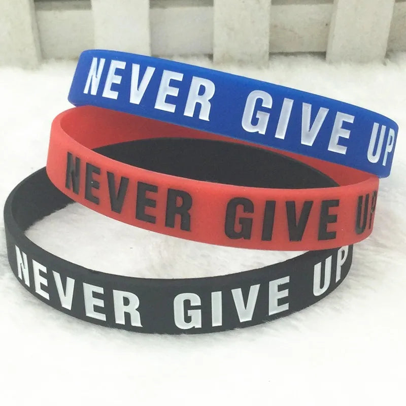 Motivational Silicone Wristband Never Give Up Inspirational Sports Band