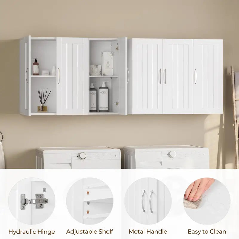Wall Mounted Three Door Bathroom & Home Storage Cabinet with Adjustable Shelves