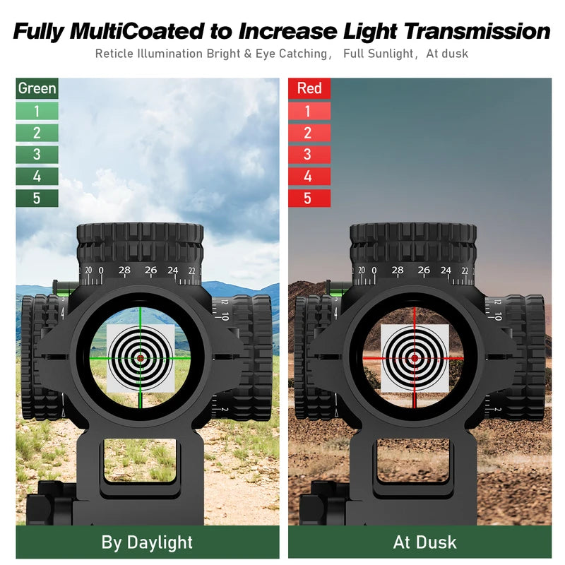 1-5X24 Tactical Scope with Red & Green Illuminated Reticle for Hunting