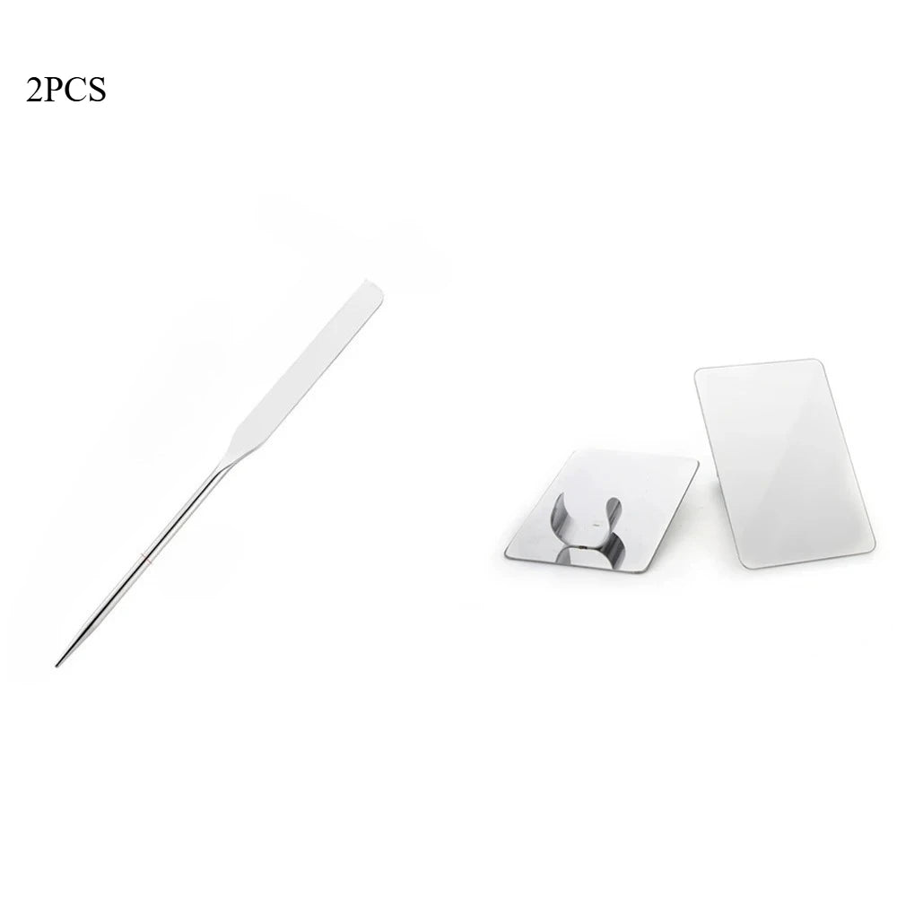 2PC Stainless Steel Makeup Palette Tray and Spatula Set for Cosmetic Mixing