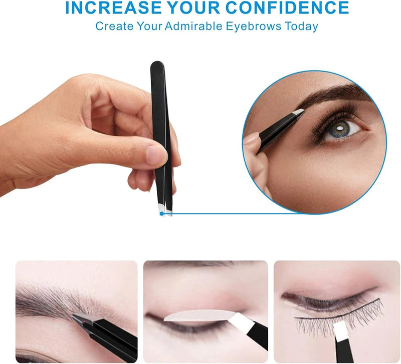 4PCS Stainless Steel Tweezers Set for Eyebrows Facial Hair Ingrown Hair Removal