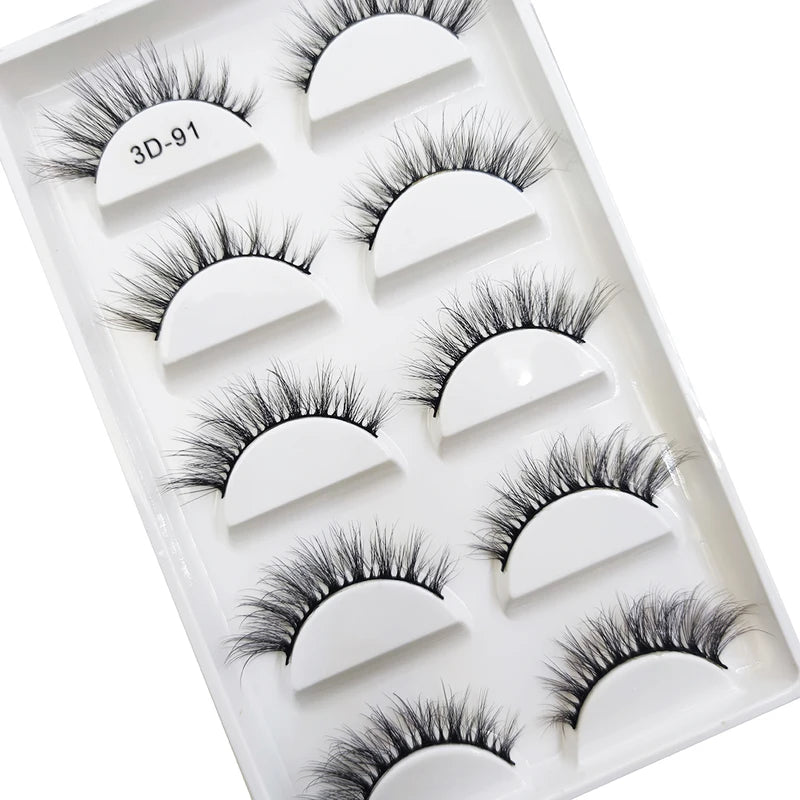 False Eyelashes 5 Pairs Natural 3D Mink Faux Cils Makeup Tools - Multiple Colors