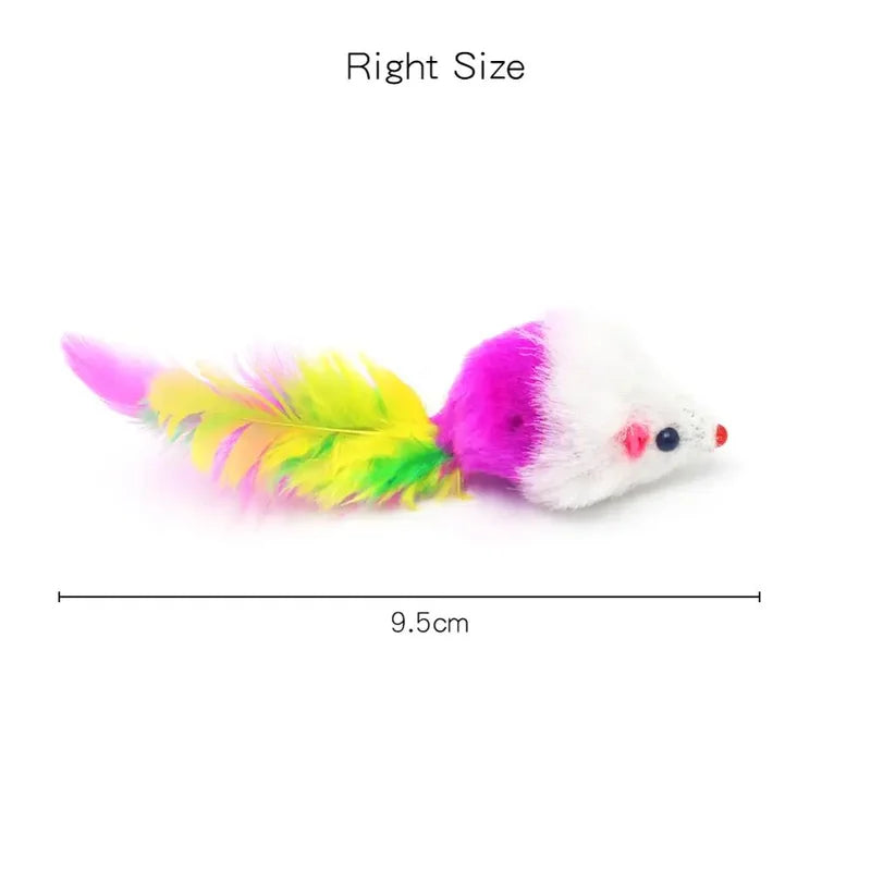 Plush Cat Toys Set - Rainbow Mouse Feather Fur Play Toys for Kittens & Cats