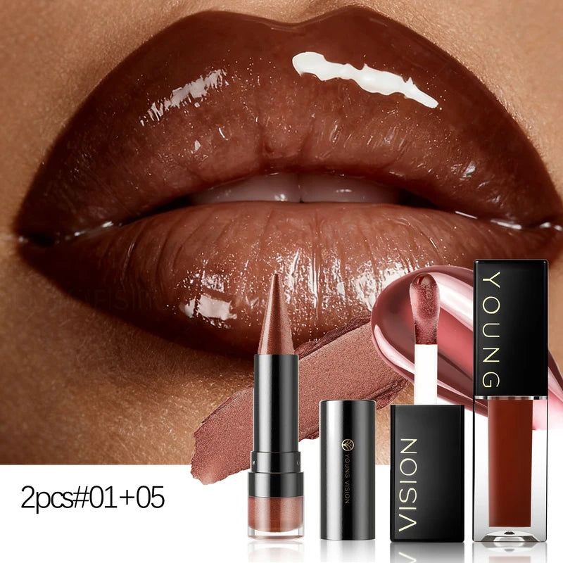 Dual-Finish Lipstick Set with 6 Colors Matte Pearl Waterproof Kiss-Proof