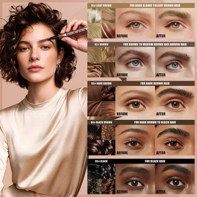 Waterproof Eyebrow Liquid Pencil - Non Smudging, Quick Drying, Multiple Colors