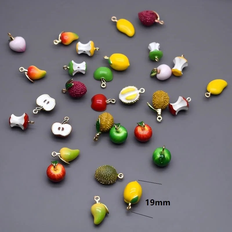 Fruit Drip Oil Charms Set for Jewelry Making - Apple Peach Mango Durian Pendants, Small Alloy DIY Necklace & Earring Charms