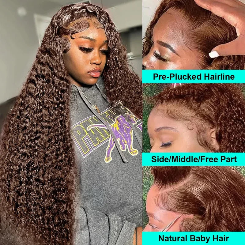 Deep Curly Human Hair Wigs for Women 30-38 Inch Lace Front Water Wave Styles
