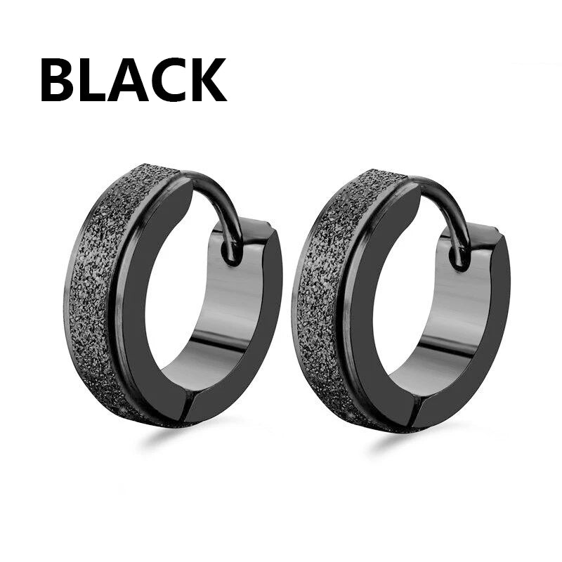 2-Pair Wide Frosted Stainless Steel Hoop Earrings for Women Men - Circle Jewelry Statement