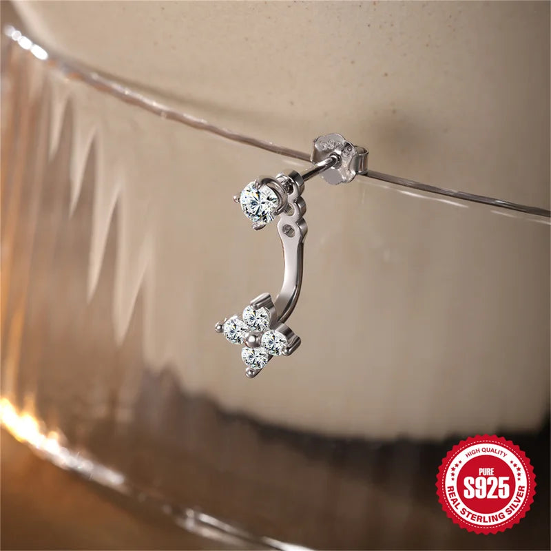 Sterling Silver Moissanite Earrings for Women Star Chain Tassel Stud Jewelry Birthday Gift
