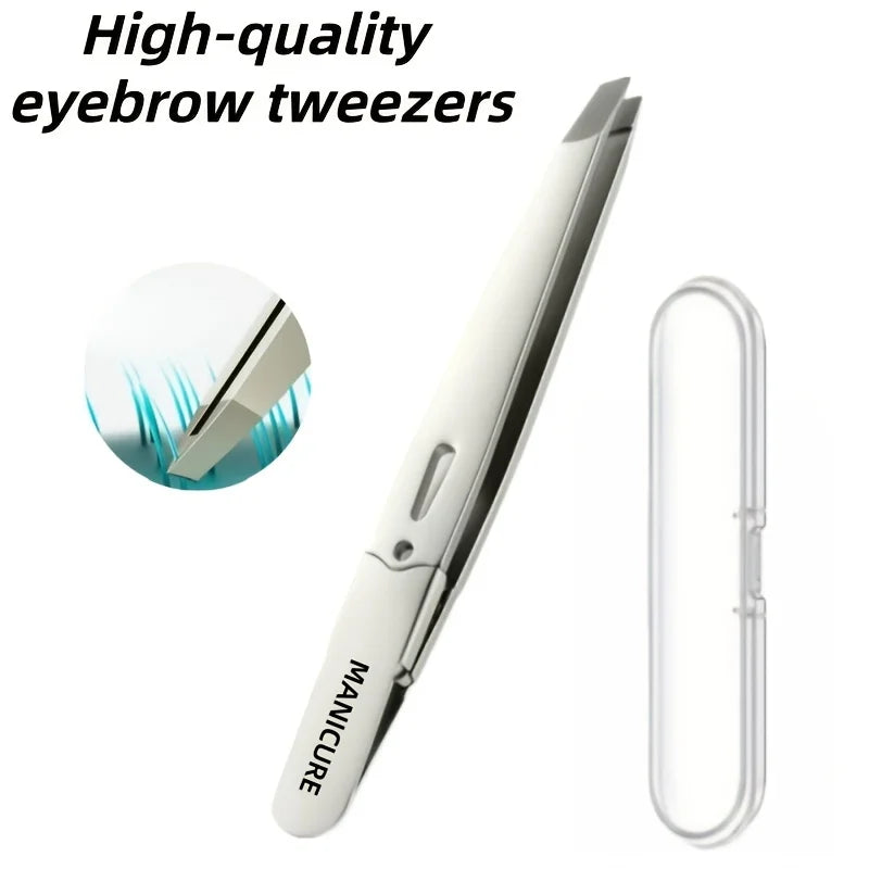 Stainless Steel Eyebrow Tweezers with Angled Tips for Hair Removal