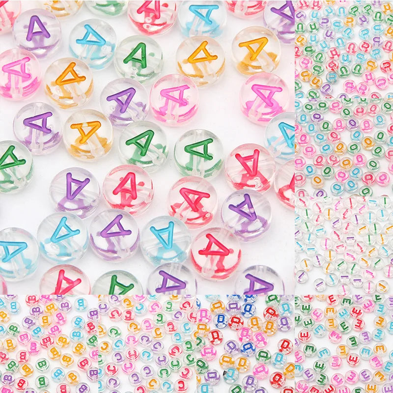 100Pcs Colorful Alphabet A-Z Acrylic Beads for Jewelry Making - Round Flat Spacer Beads