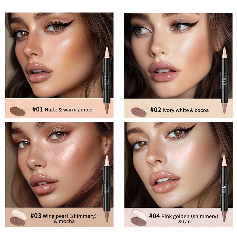 Dual Head Contour Highlighter Stick for Face Sculpting Waterproof Long-Lasting Makeup
