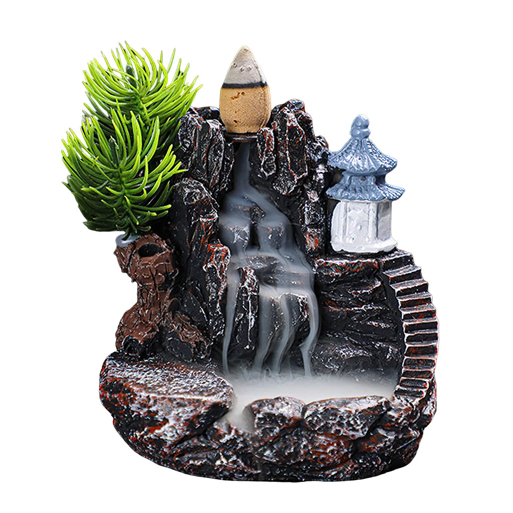 Resin Backflow Incense Burner Mountains River Waterfall Home Decor