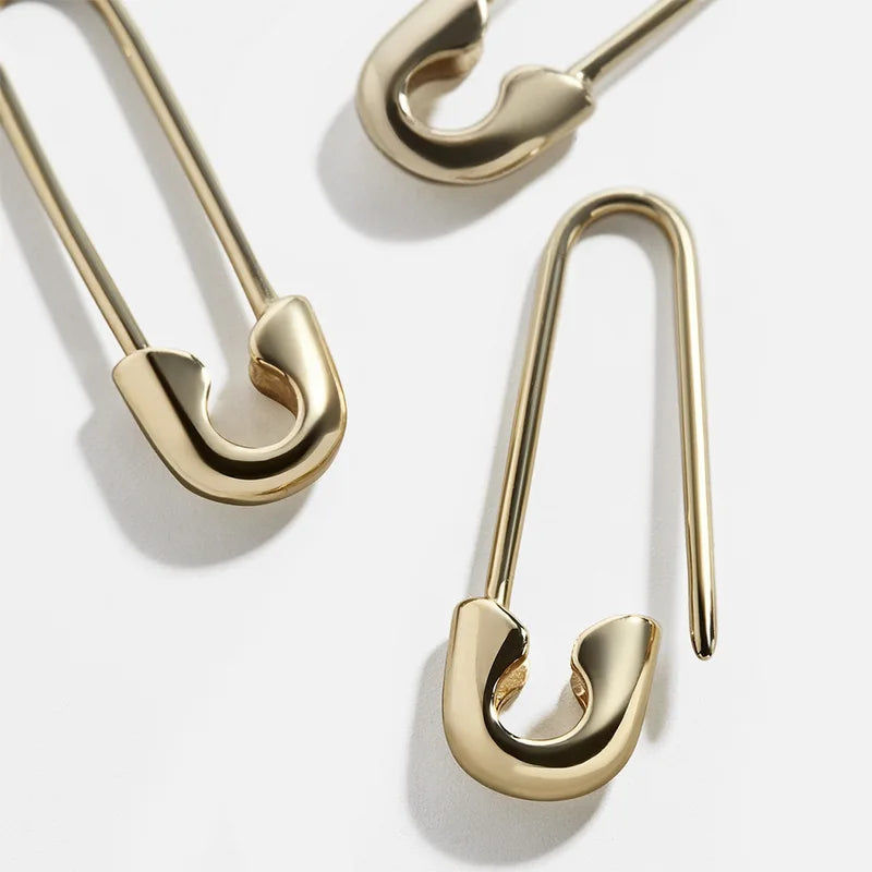 Minimalist Safety Pin Shape Leverback Earrings – Gold Plated U-Shaped Lock Pendant Jewelry