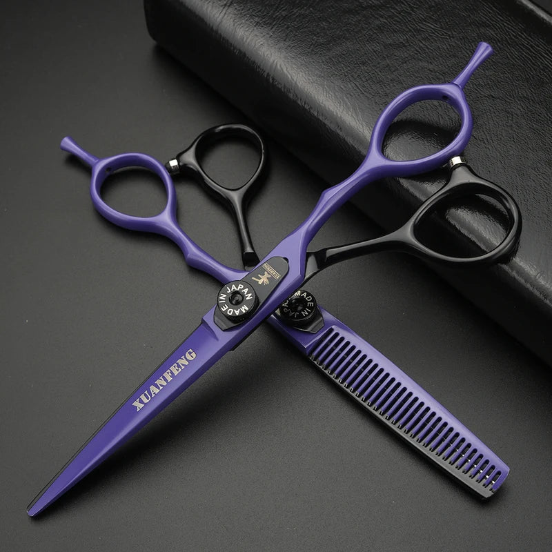 6 Inch Hair Cutting Scissors with Double Color Spring Clip Screw - Professional Thinning & Barber Shears