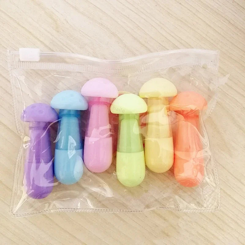6-Pack Colorful Mini Pill Highlighter Pen Set - Cute Smiling Face Design for School & Office