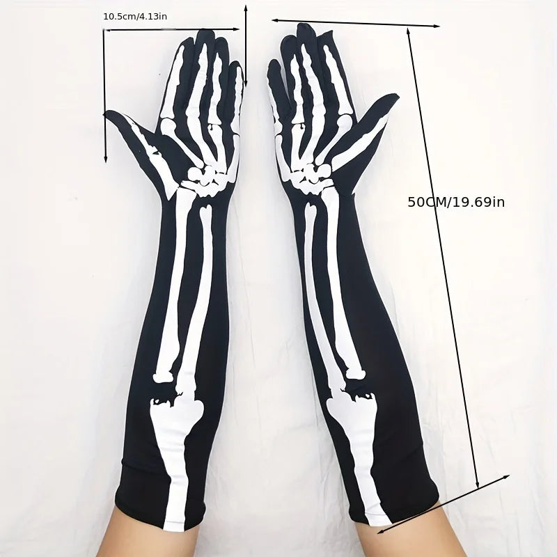 Halloween Skull Gloves Long Elastic Full Finger Costume Gloves