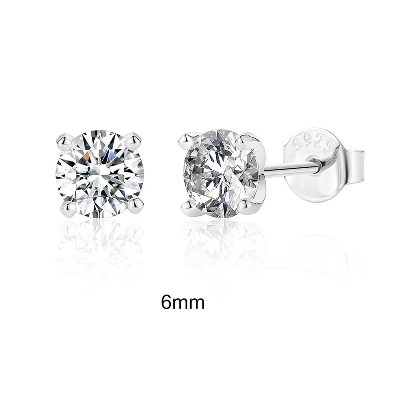 Sterling Silver Moissanite Ear Stud Earrings for Women - 0.5-1.2 Carat D Color Fine Jewelry