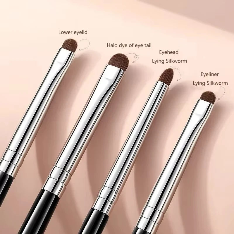 4-Piece Eyeshadow Brush Set - Horsehair, Precise Blending, Eyeliner & Concealer