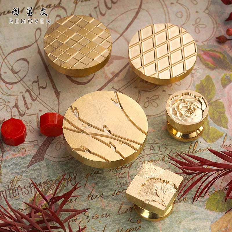 Wood Grain Flower Wax Seal Stamp Square Copper Head for Cards Envelopes Gift