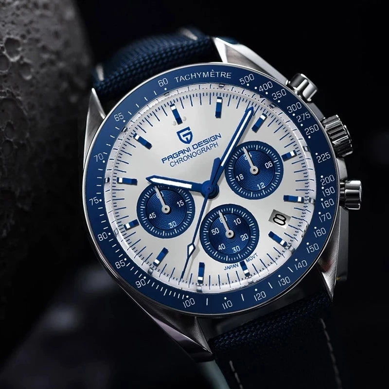 Luxury Quartz Moon Watch for Men with Luminous Dial Waterproof 100m