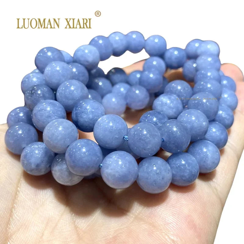 Natural Stone Blue Angelite Beads Loose Round Spacer Beads for Jewelry Making