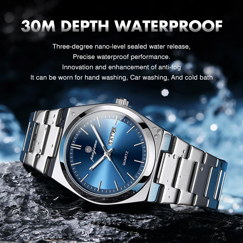 Men's Waterproof Quartz Watch with Luminous Dial and Chronograph | Multifunctional Stainless Steel Wristwatch