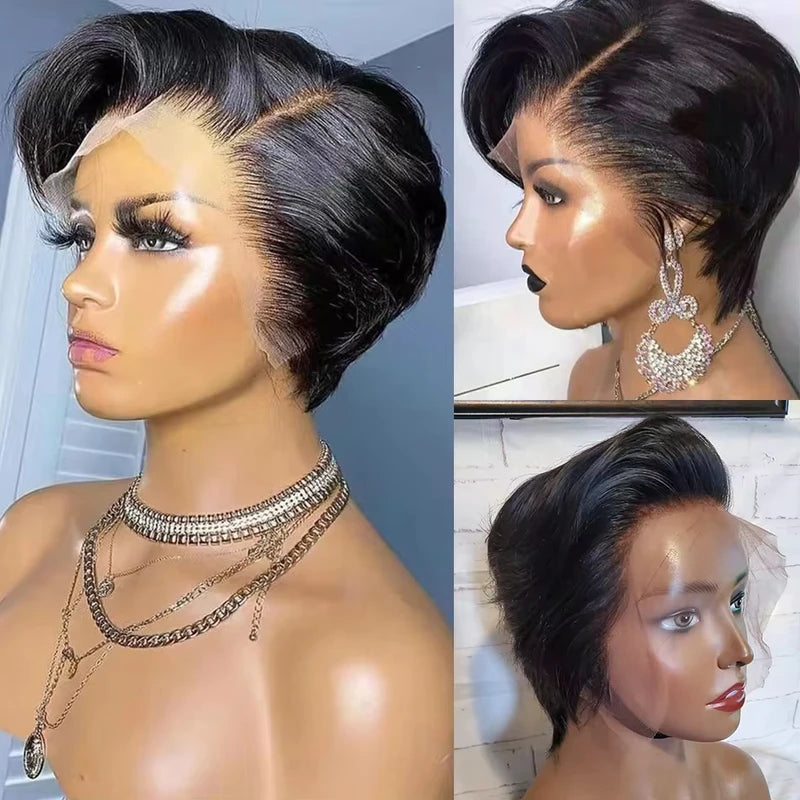 Pixie Cut Wigs for Black Women Human Hair Short Lace Front Bob Wigs T Part 13x4