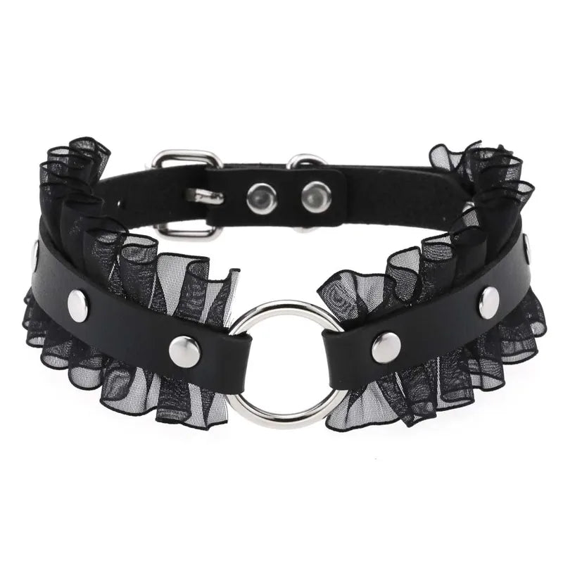 Leather Spiked Punk Collar Necklace for Women Men Gothic Jewelry