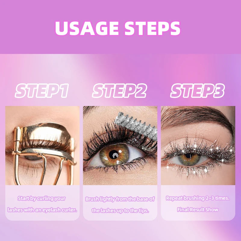 Glitter Mascara Long Lasting Curling Lash Extension with Diamond Glitter Effect for Women