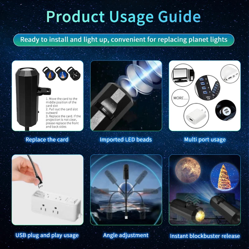 LED Halloween Moon Lamp USB Projector Night Light for Ceiling Wall Atmosphere