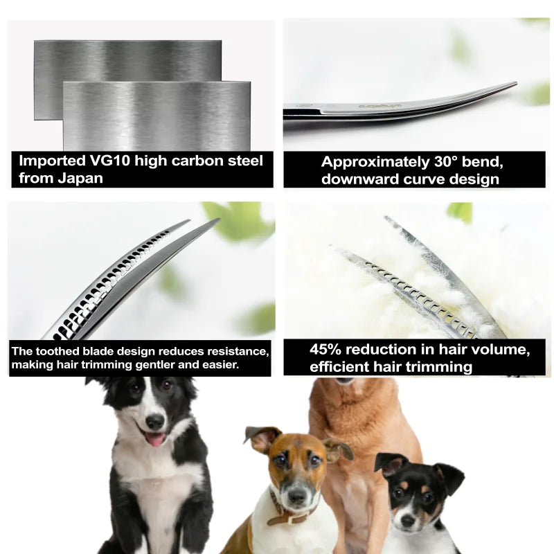 Pet Grooming Scissors 8 Inch Curved Shark Hair Trimming Shears for Dogs & Pets