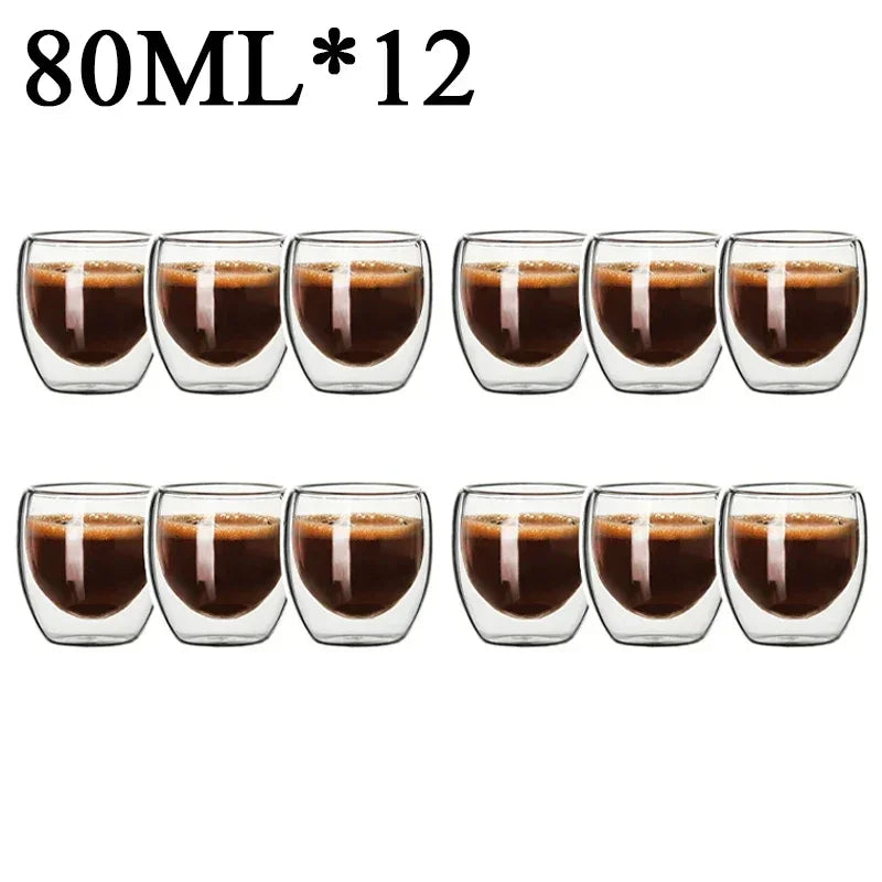 Double Wall High Borosilicate Glass Mug Set - Heat Resistant Tea Coffee Water Cups