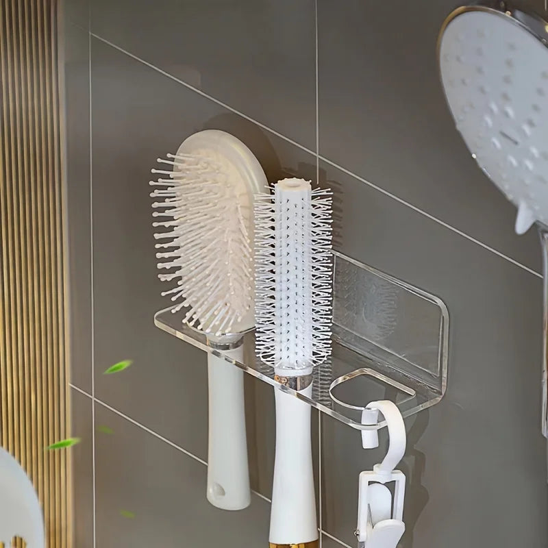 Acrylic Wall-Mounted Bathroom Organizer No-Drill Storage Rack for Hair Brushes & Toiletries