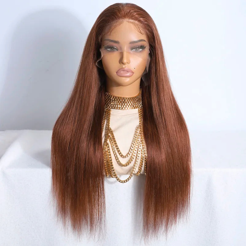 Long Straight Human Hair Wigs 30 Inch Glueless Lace Frontal for Women - Brown, Remy Hair, Colored Options
