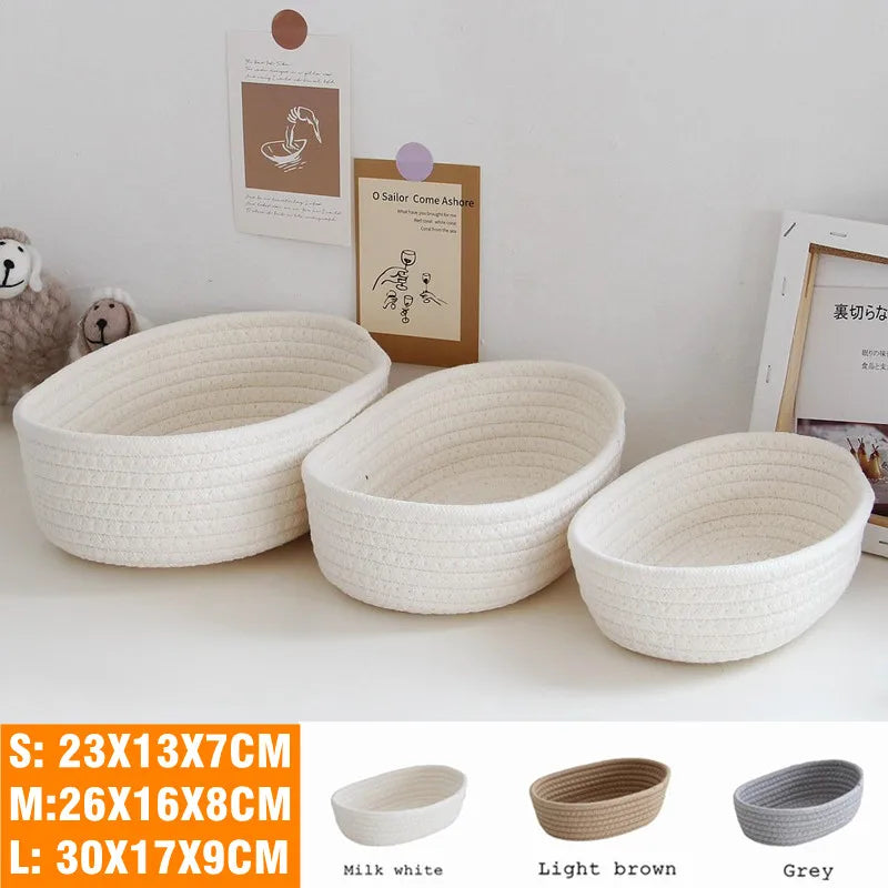 Cotton Rope Woven Storage Baskets - Organize Box for Keys, Cosmetics, Sundries