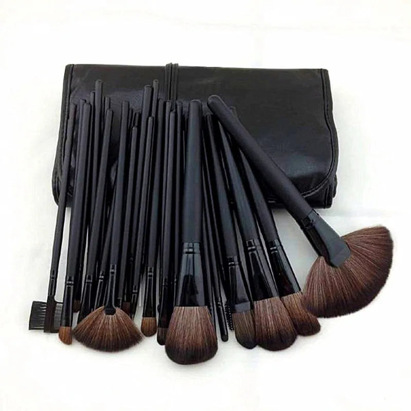24-Piece Makeup Brush Set with Portable Leather Case - Professional Cosmetics Tools