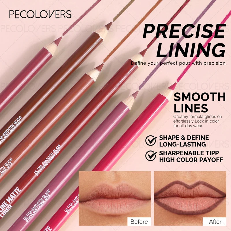 Waterproof Lip Liner Pencil - Matte Finish, Long-Lasting, Multi-Color Shades for All Light Beige Skin Tones