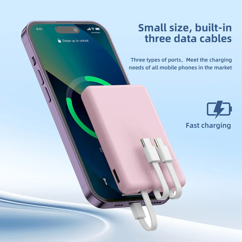 Portable Power Bank 5000mAh with LED Display, Multiple Charging Cords