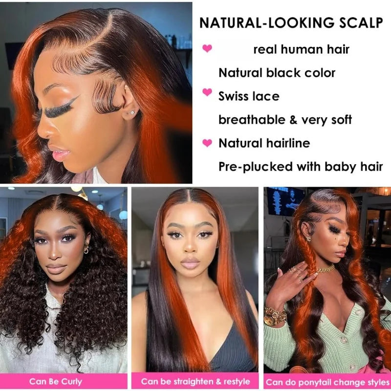 Highlight Ginger 13x6 HD Lace Human Hair Wig Body Wave Ombre Lace Front Wig