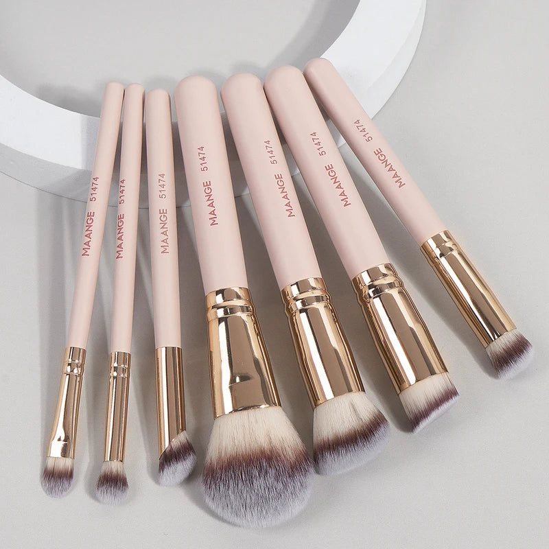 7-Piece Makeup Brush Set for Foundation Blush Powder & Concealer - Soft Synthetic Bristles