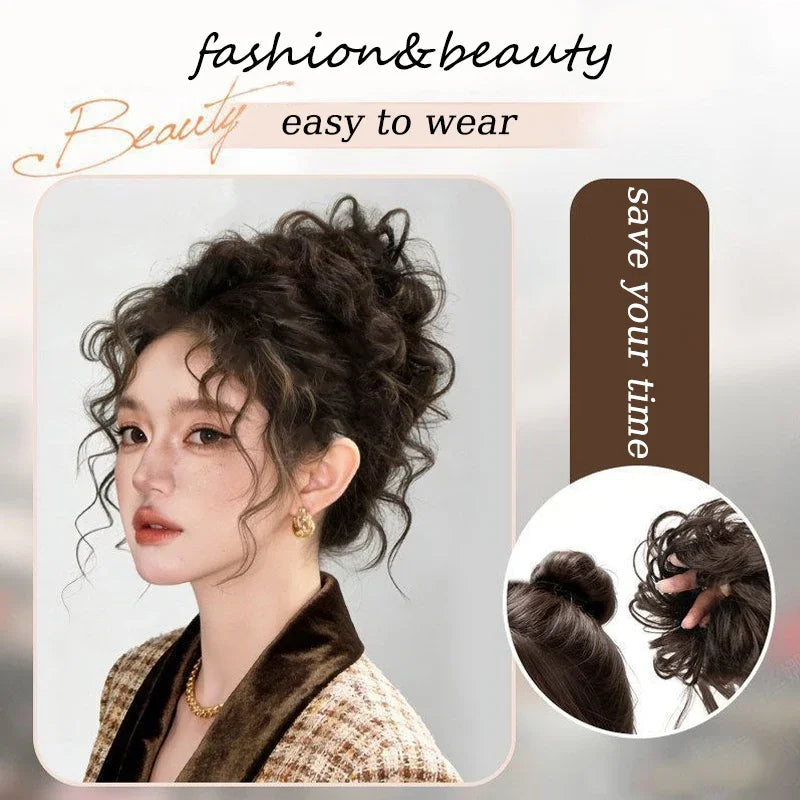 Elegant Wool Curly Synthetic Hair Bun with Elastic Band for Daily Updos