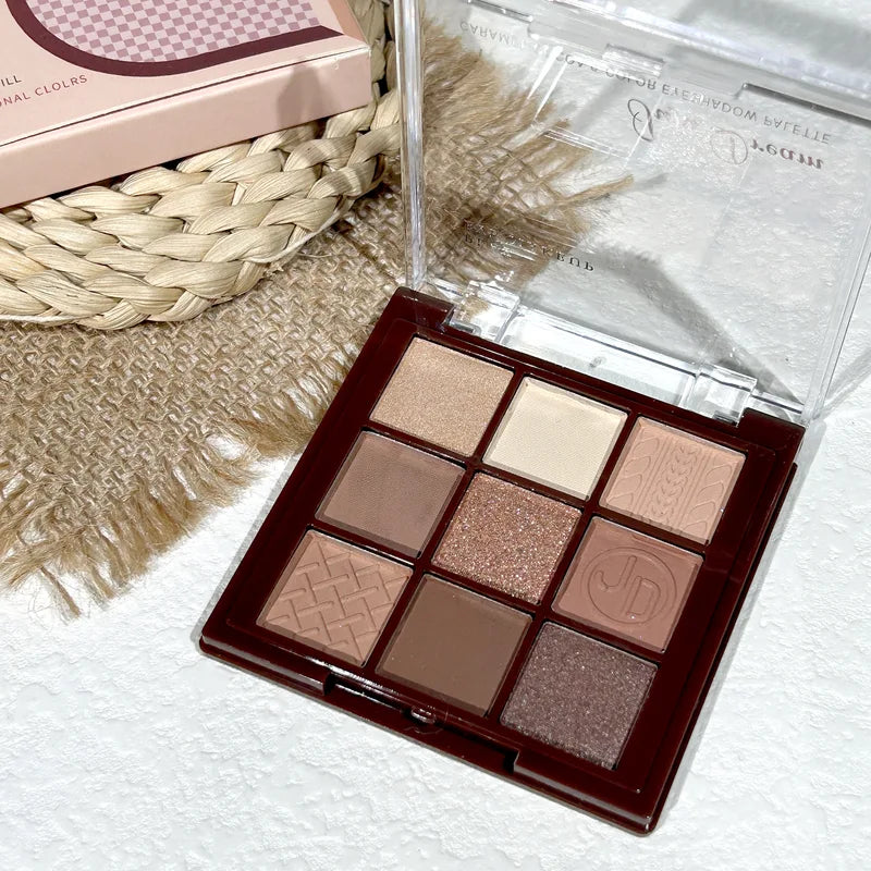 Earth Tone Eyeshadow Palette - Matte & Glitter Nude Makeup with 9 Shades